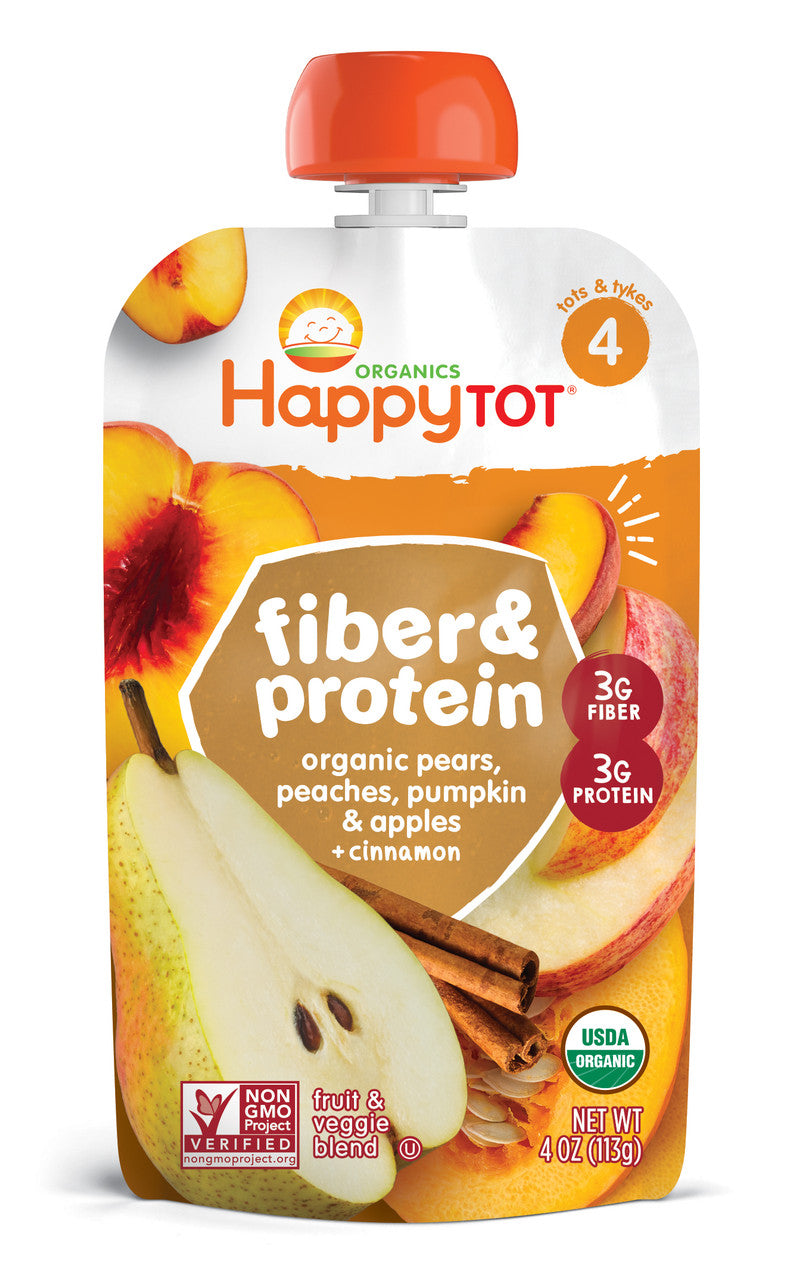 Happy Tot Fiber and Protein, Organic Apple, Peach, Pumpkin and Cinnamon (16x4 OZ)