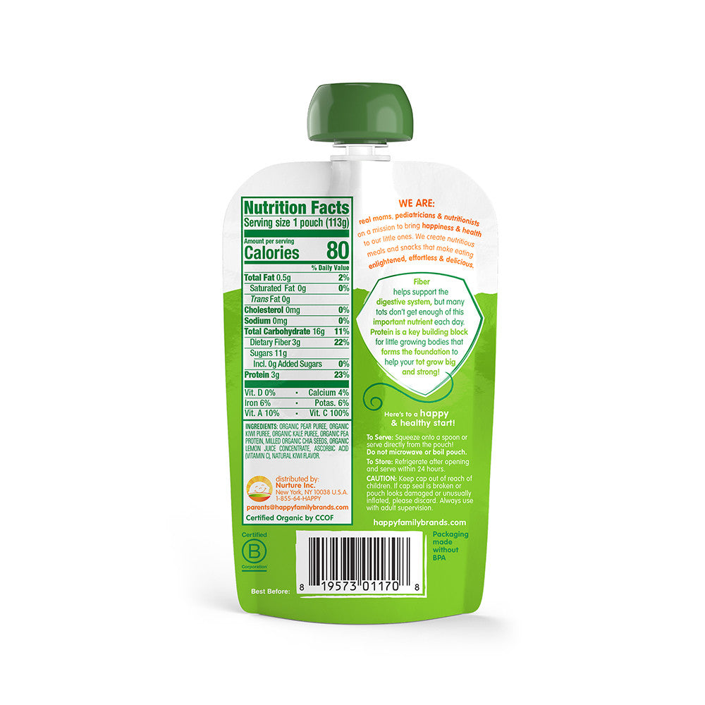 Happy Tot Fiber & Protein Pear, Kiwi & Kale (16x4 OZ)