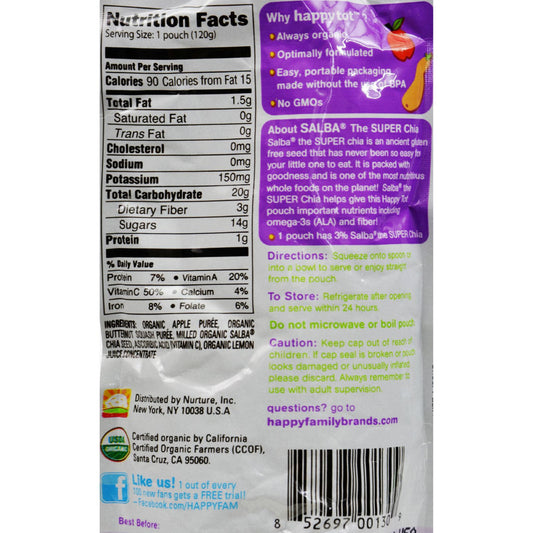 Happy Tot Organic Stage 4 Pouch Food Apple & Squash (16x4.22 Oz)